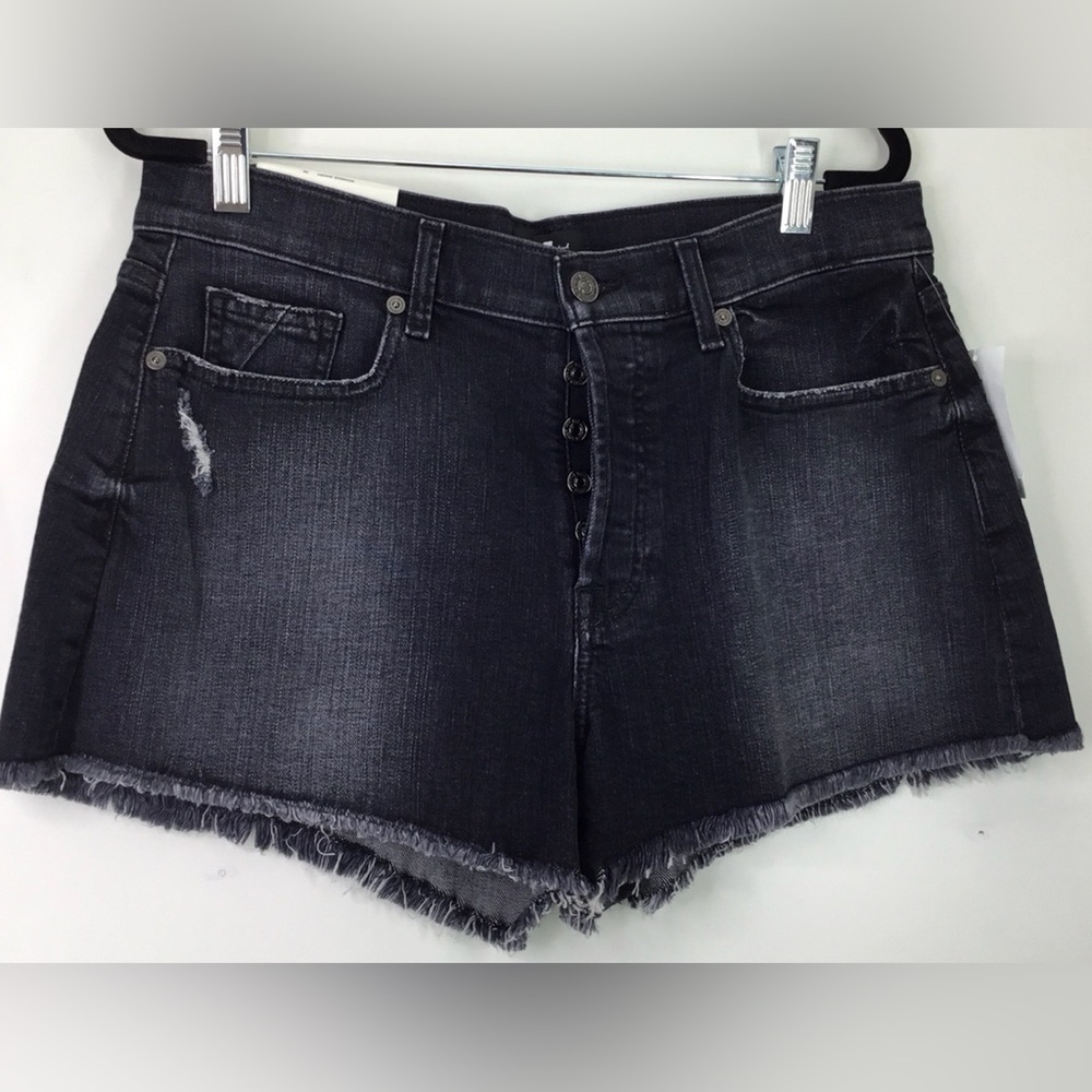 Monroe Shorts Denim Jean Distressed Cut Off Black 7 For All Mankind 30 New